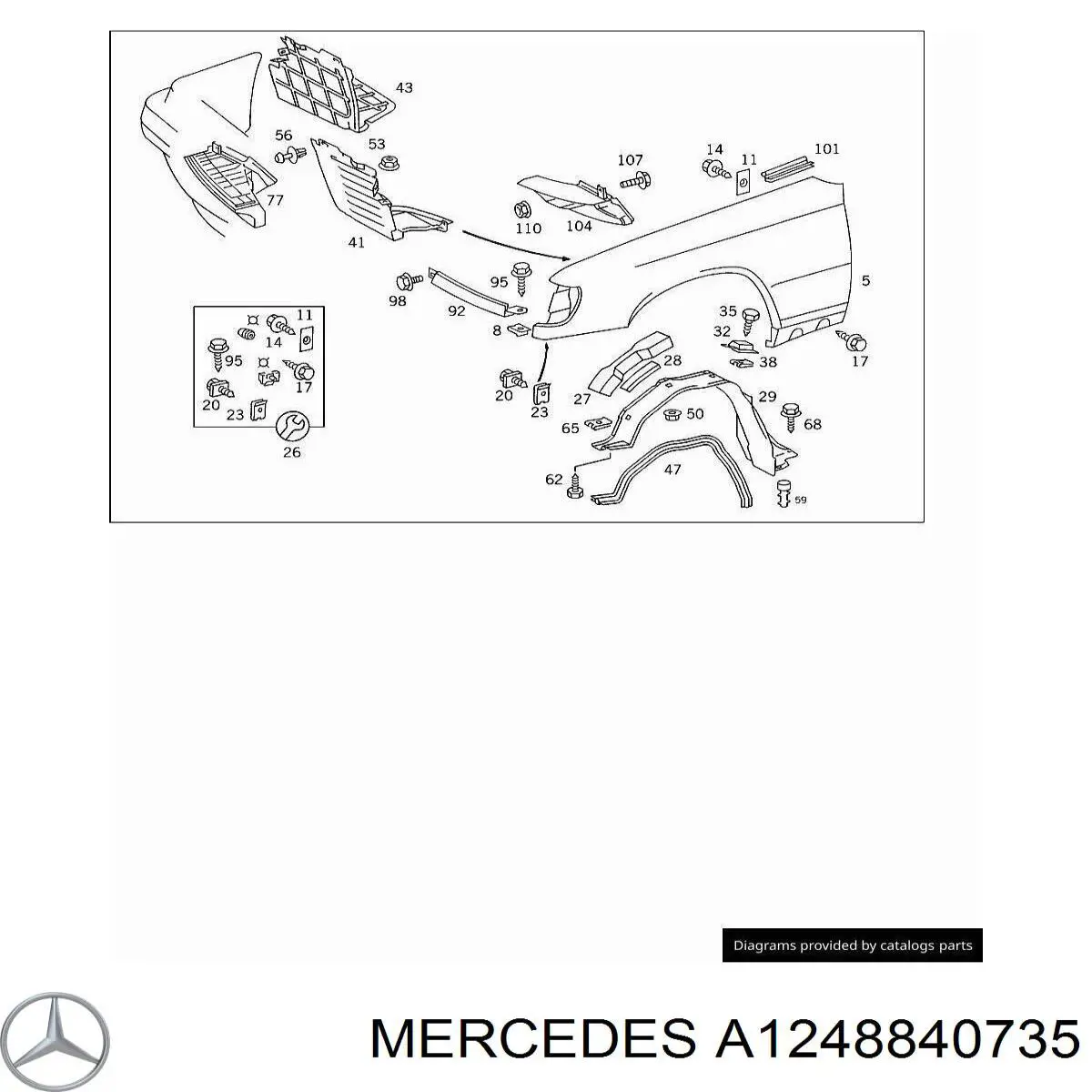 A1248840735 Mercedes guardabarros interior, aleta delantera, izquierdo