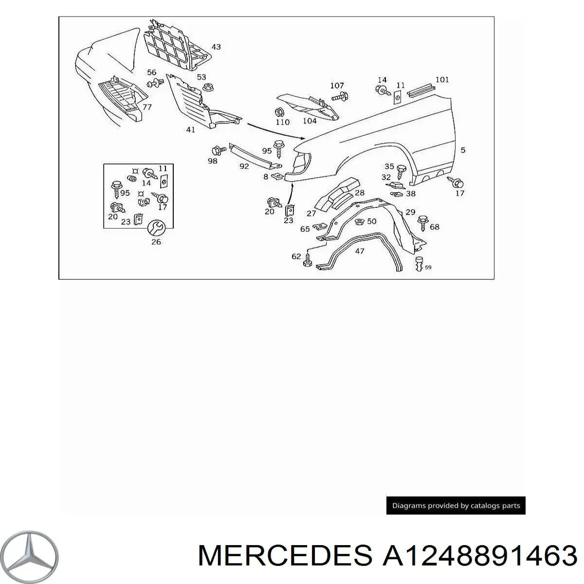 1248891463 Mercedes listón del faro derecho