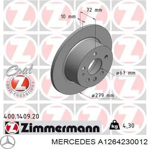 A1264230012 Mercedes Freno de disco trasero