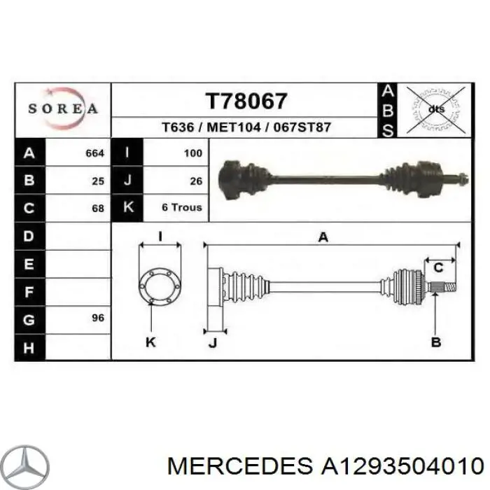 A1293504010 Mercedes árbol de transmisión trasero