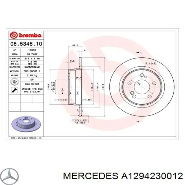A1294230012 Mercedes disco de freno trasero