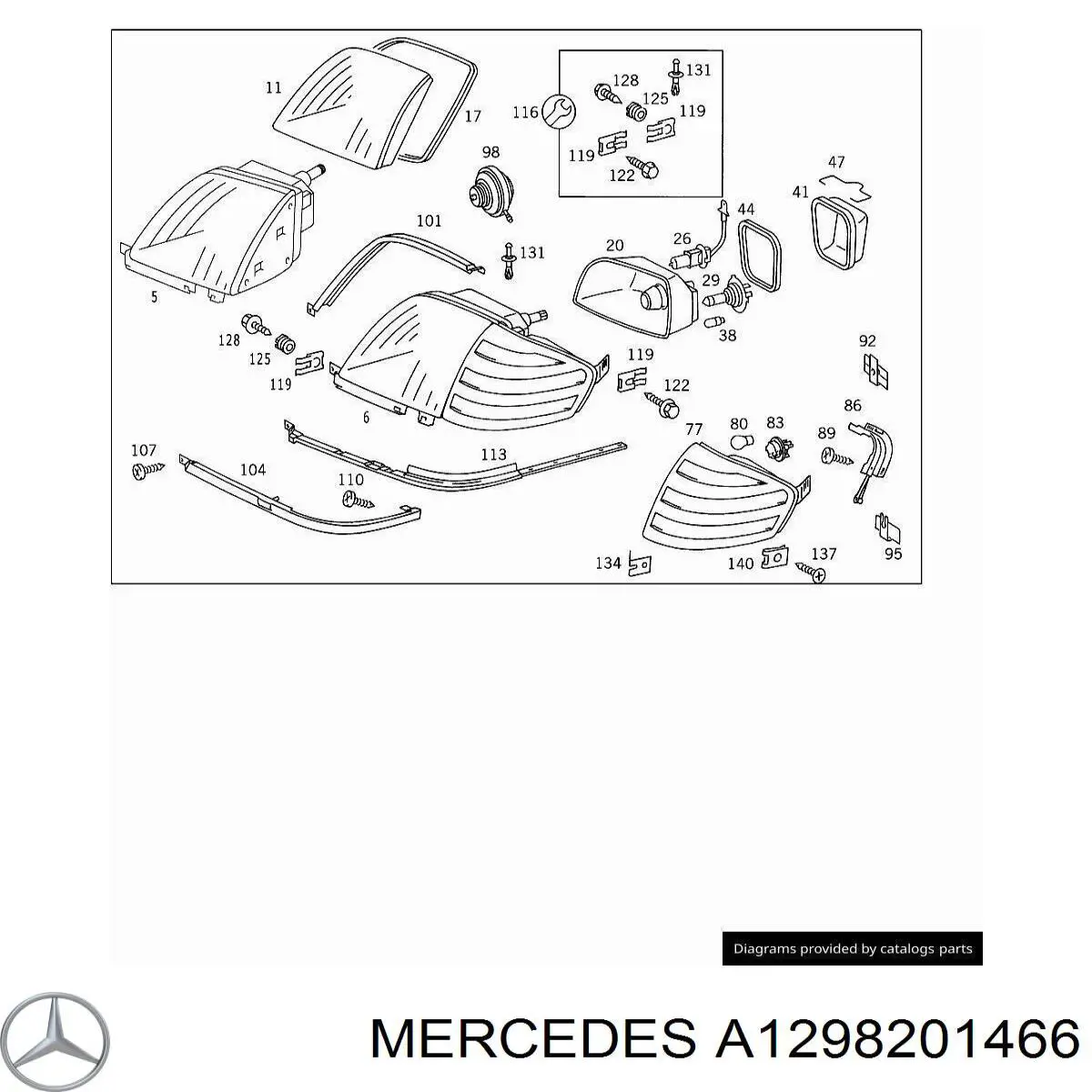 A1298201466 Mercedes cristal de faro derecho