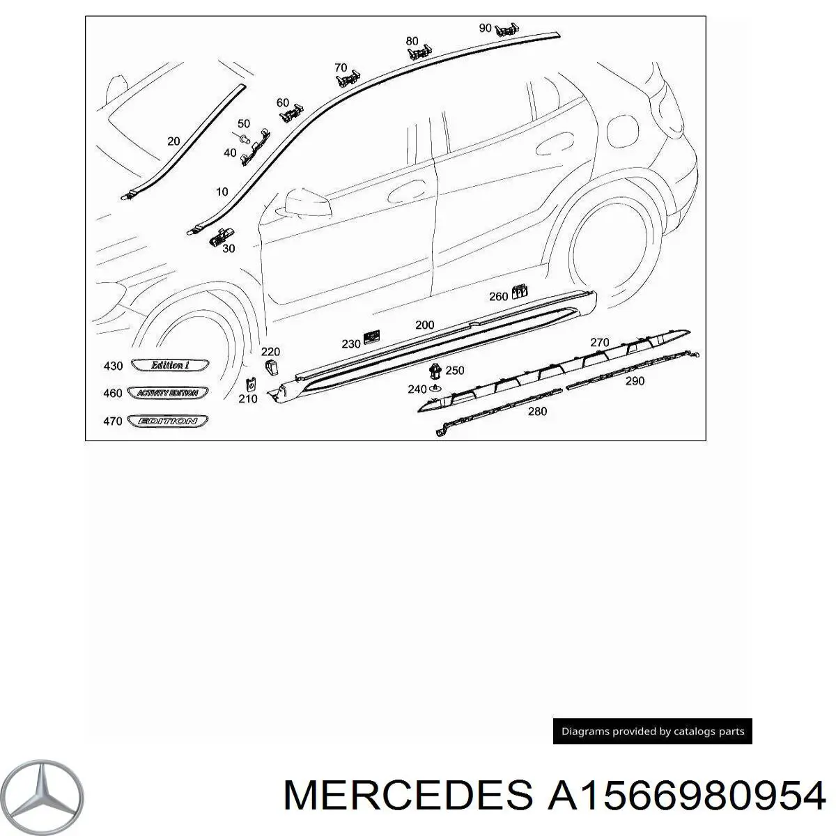 A1566980954 Mercedes Listón de acceso exterior izquierdo