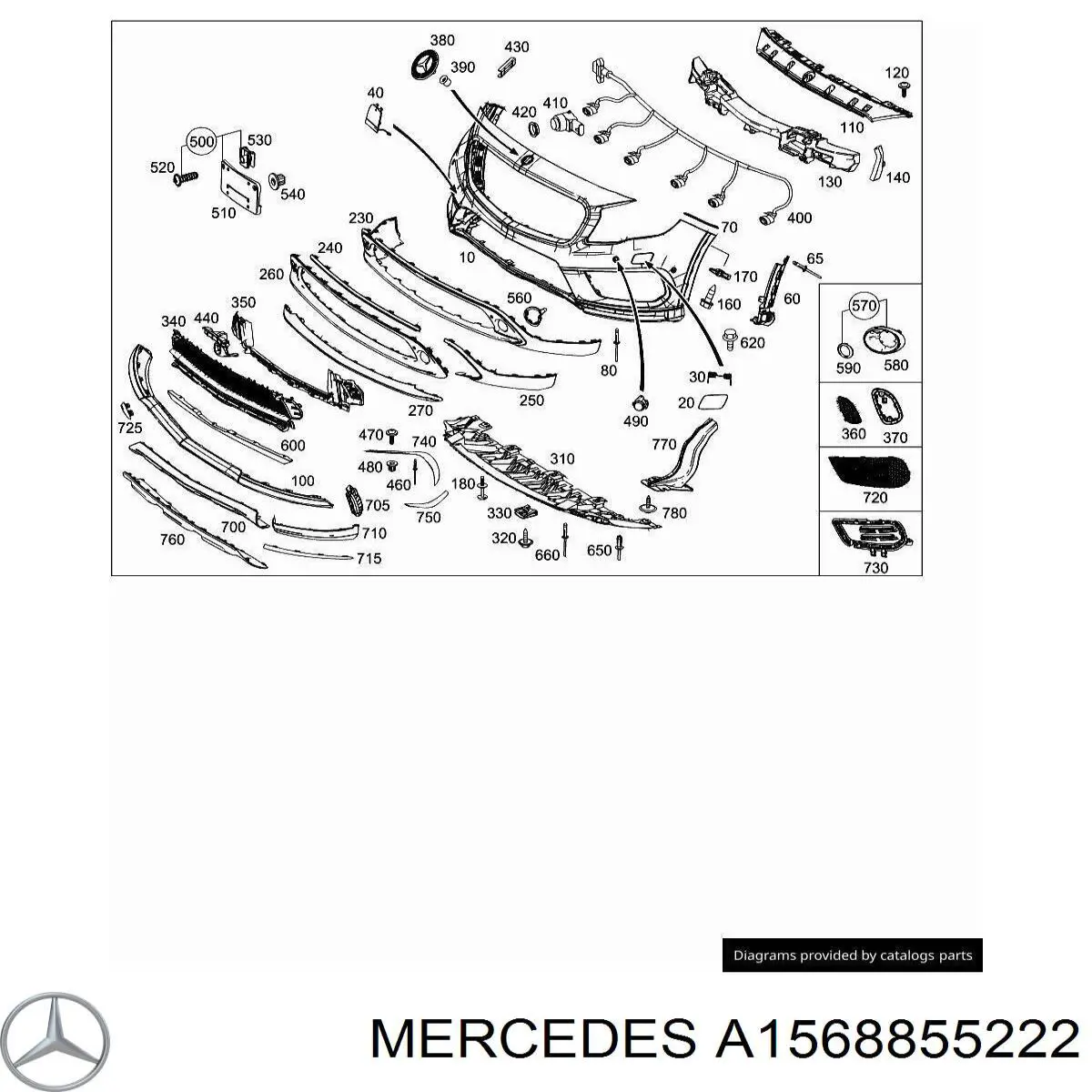 Rejilla derecha del parachoques delantero Mercedes A1568855222 precio, desde 40,84 EUR