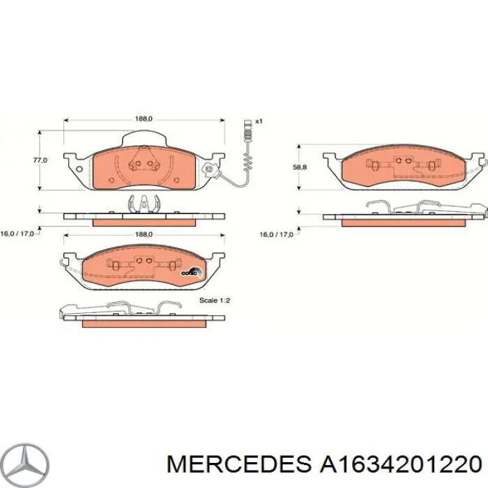 Pastillas freno delanteras Mercedes A1634201220 precio, desde 45,83 EUR