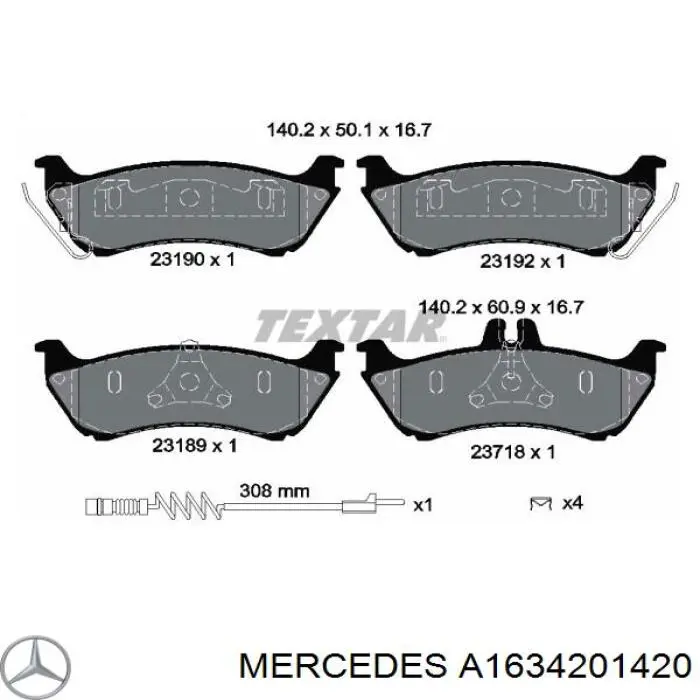 Comprar A1634201420 Mercedes Pastillas de freno traseras