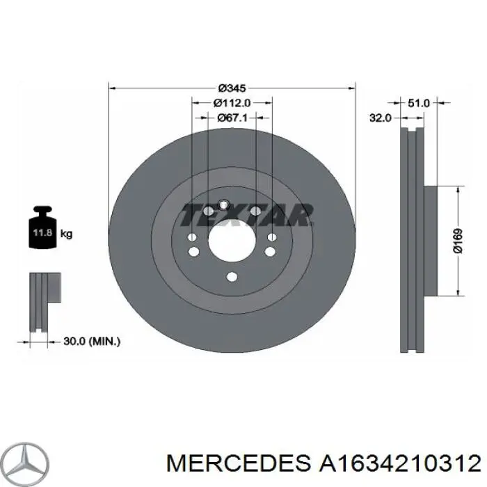 Comprar A1634210312 Mercedes Freno de disco delantero