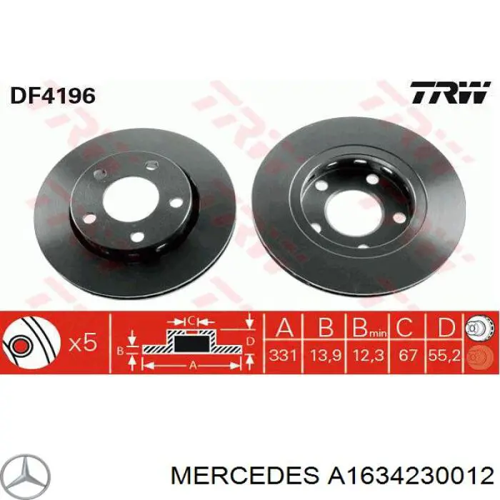 Comprar A1634230012 Mercedes Disco de freno trasero