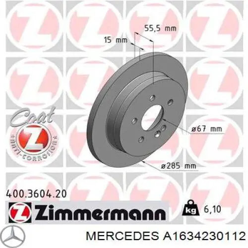 A1634230112 Mercedes disco de freno trasero