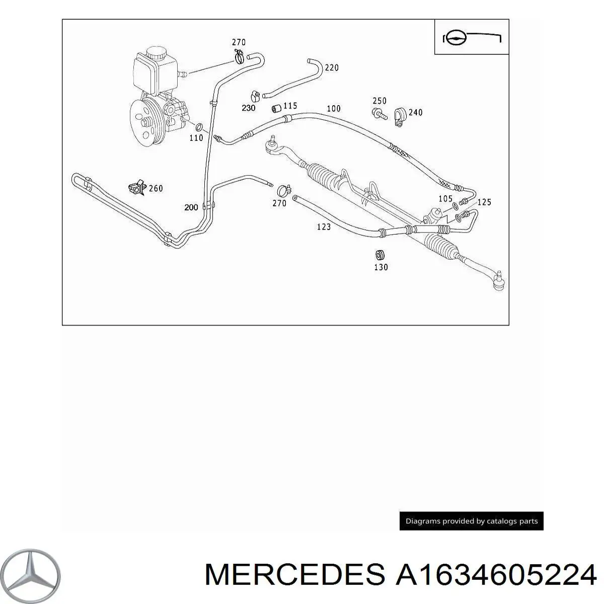 Manguera de baja presión de la dirección asistida, de la cremallera al radiador Mercedes A1634605224 precio, desde 115,89 EUR