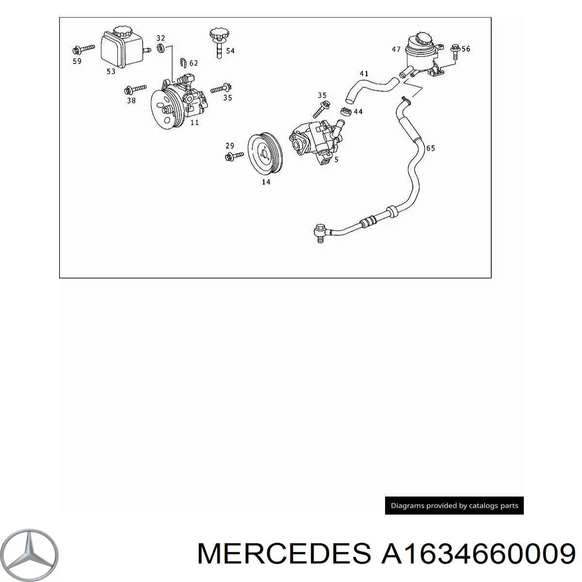 Comprar A1634660009 Mercedes Manguera de baja presión de la dirección asistida, de la cremallera al radiador