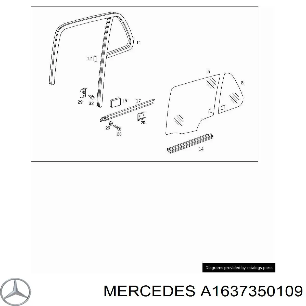 A1637350109 Mercedes ventanilla lateral de la puerta trasera izquierda