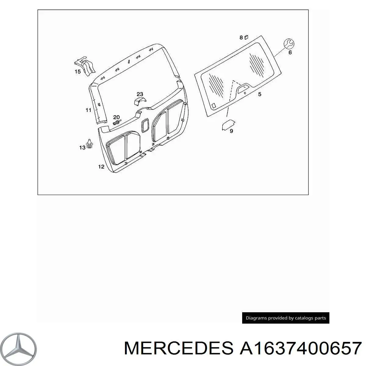 A1637400657 Mercedes cristal de el maletero, 3/5 puertas traseras (trastes)