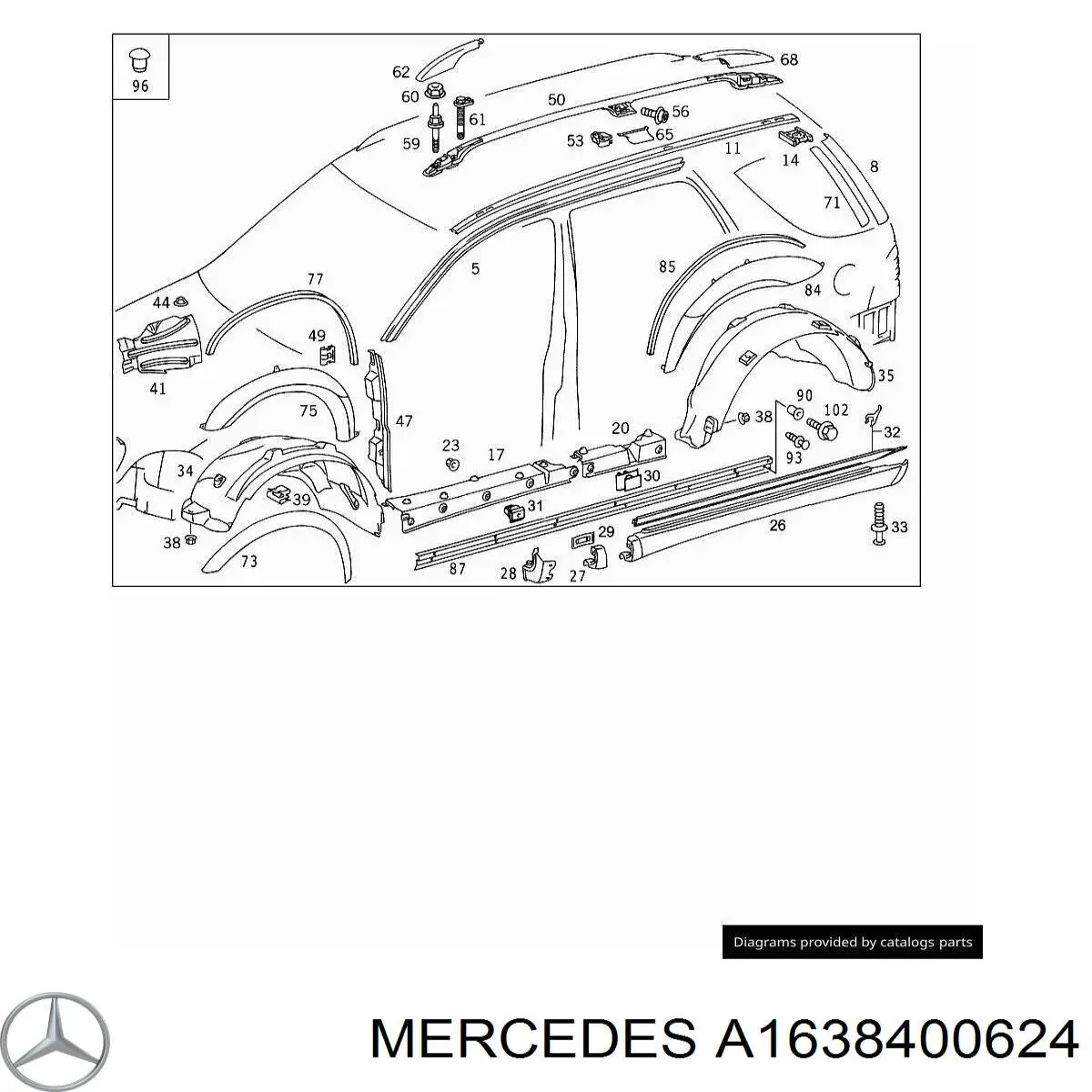Barra de techo derecha para Mercedes ML/GLE (W163)
