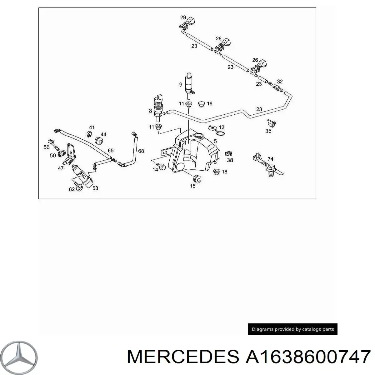 A1638600747 Mercedes tobera de agua regadora, lavado de parabrisas