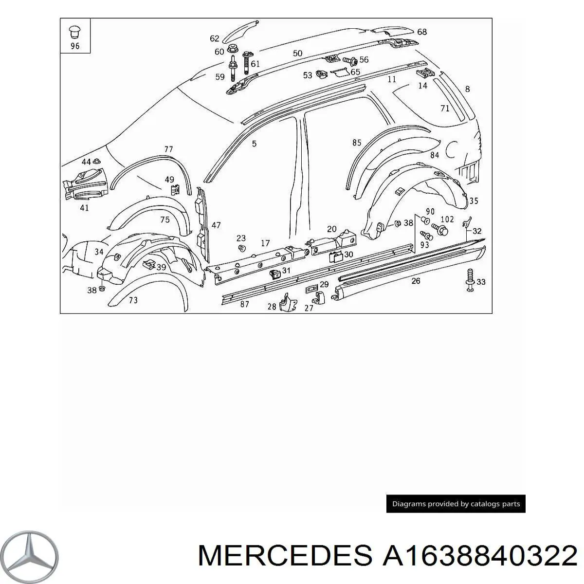 A1638840322 Mercedes guardabarros interior, aleta trasera, izquierdo