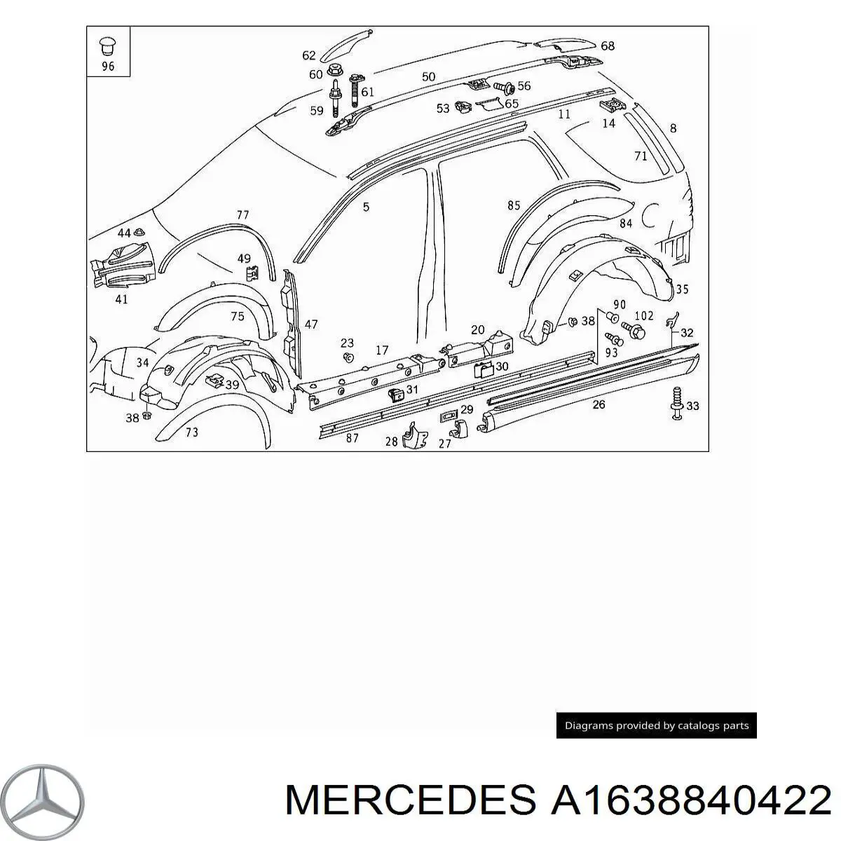 A1638840422 Mercedes guardabarros interior, aleta trasera, derecho