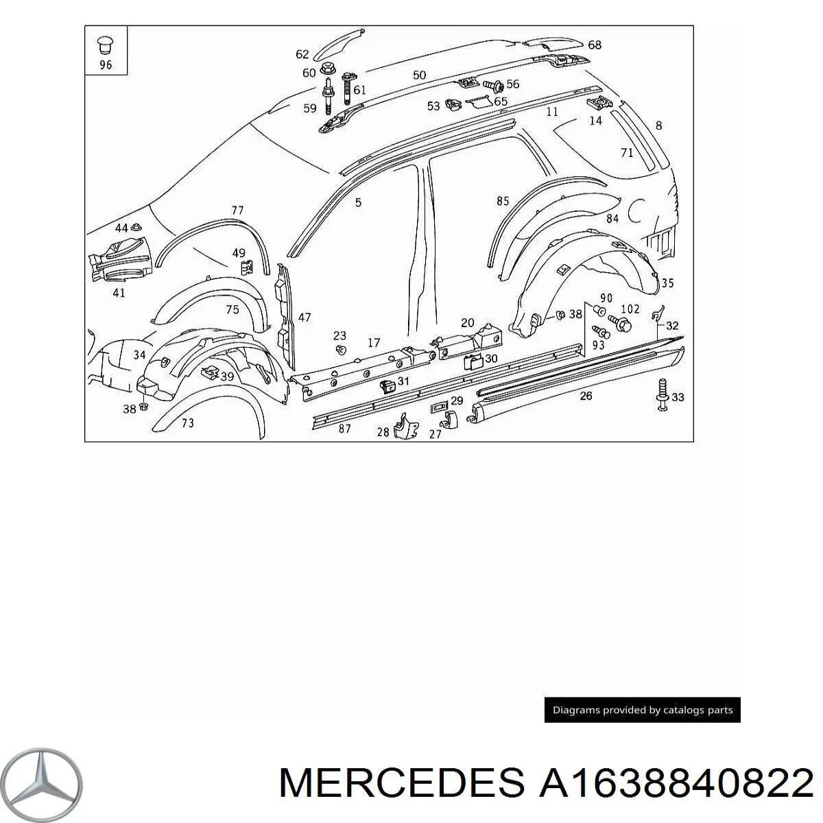 A1638840822 Mercedes guardabarros interior, aleta delantera, derecho