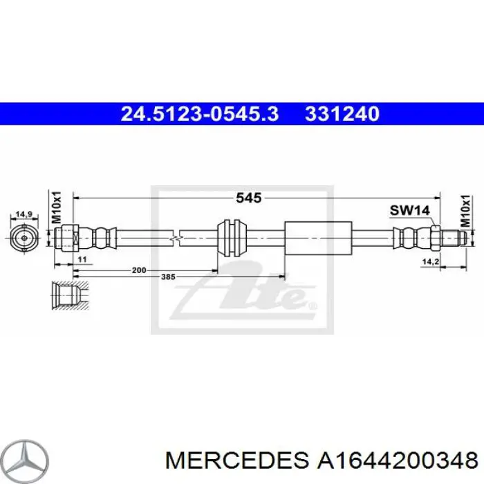 A1644200348 Mercedes latiguillo de freno delantero