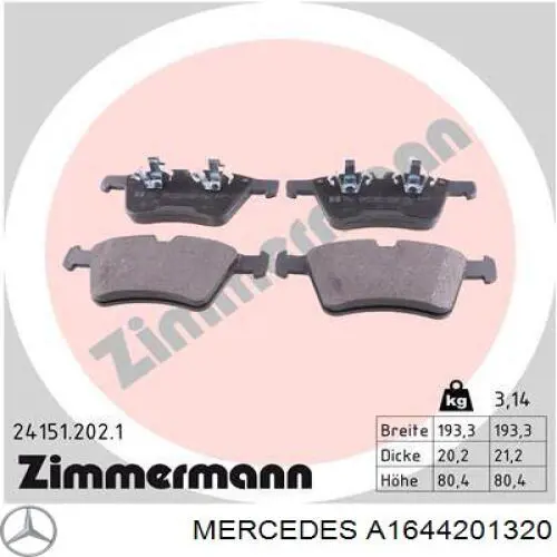 Comprar A1644201320 Mercedes Pastillas delanteras de freno