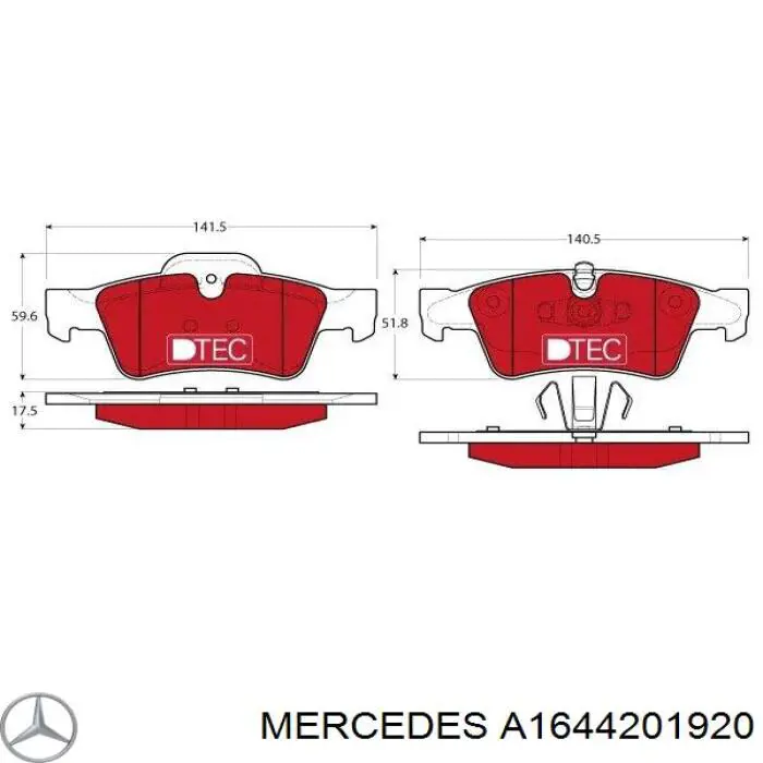 Pastillas de freno traseras A1644201920 Mercedes