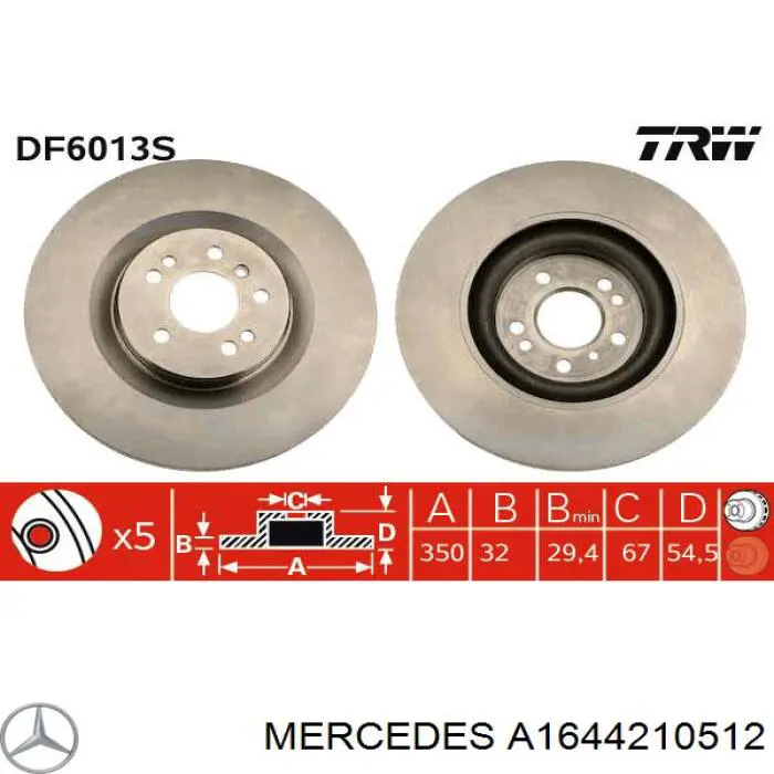 Comprar A1644210512 Mercedes Freno de disco delantero