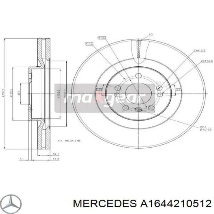 A1644210512 Mercedes disco de freno delantero