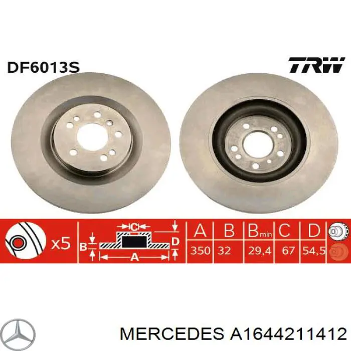 Comprar A1644211412 Mercedes Freno de disco delantero