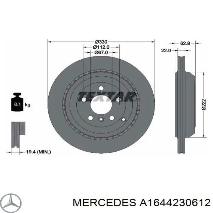 A1644230612 Mercedes disco de freno trasero