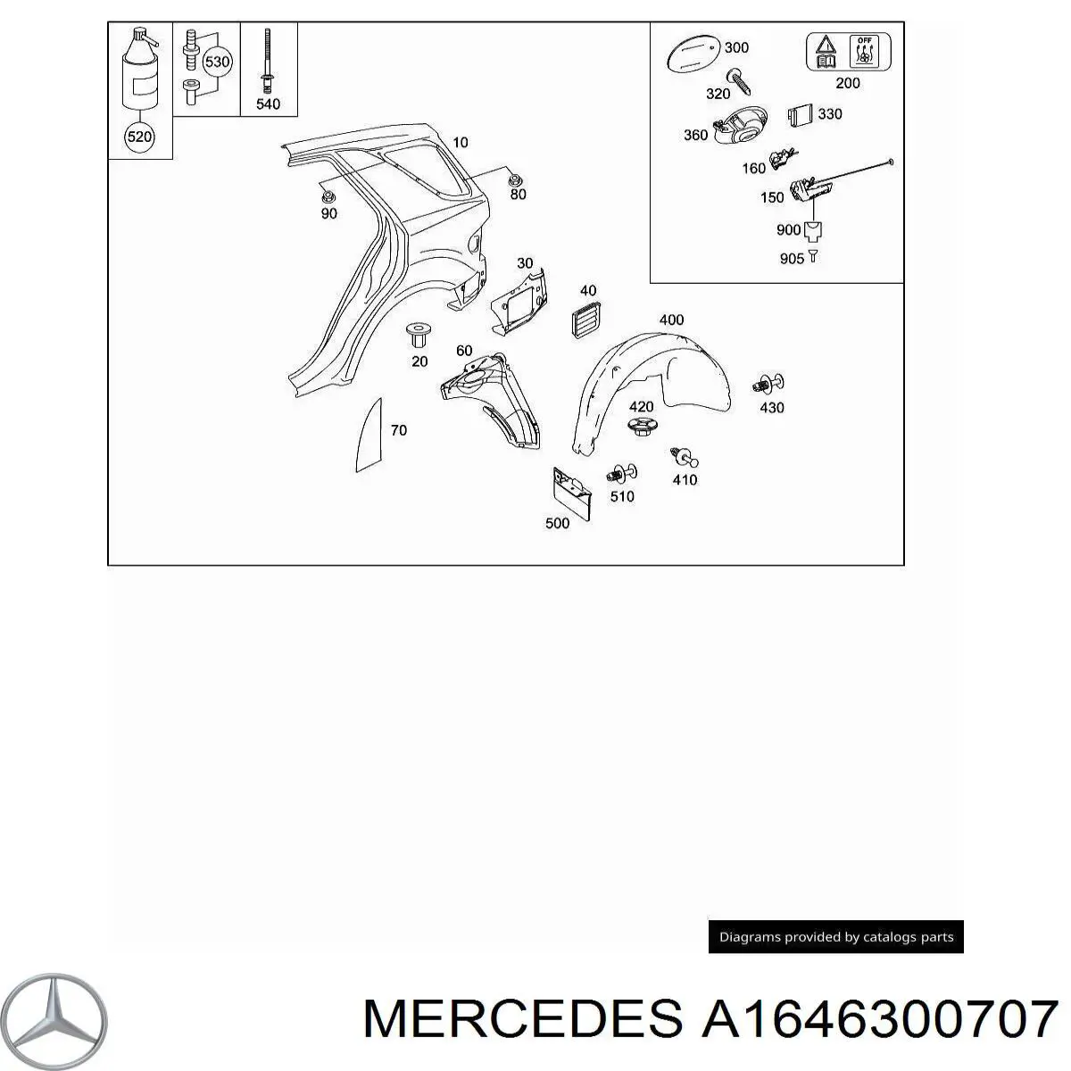 Guardabarros trasero izquierdo para Mercedes ML/GLE (W164)