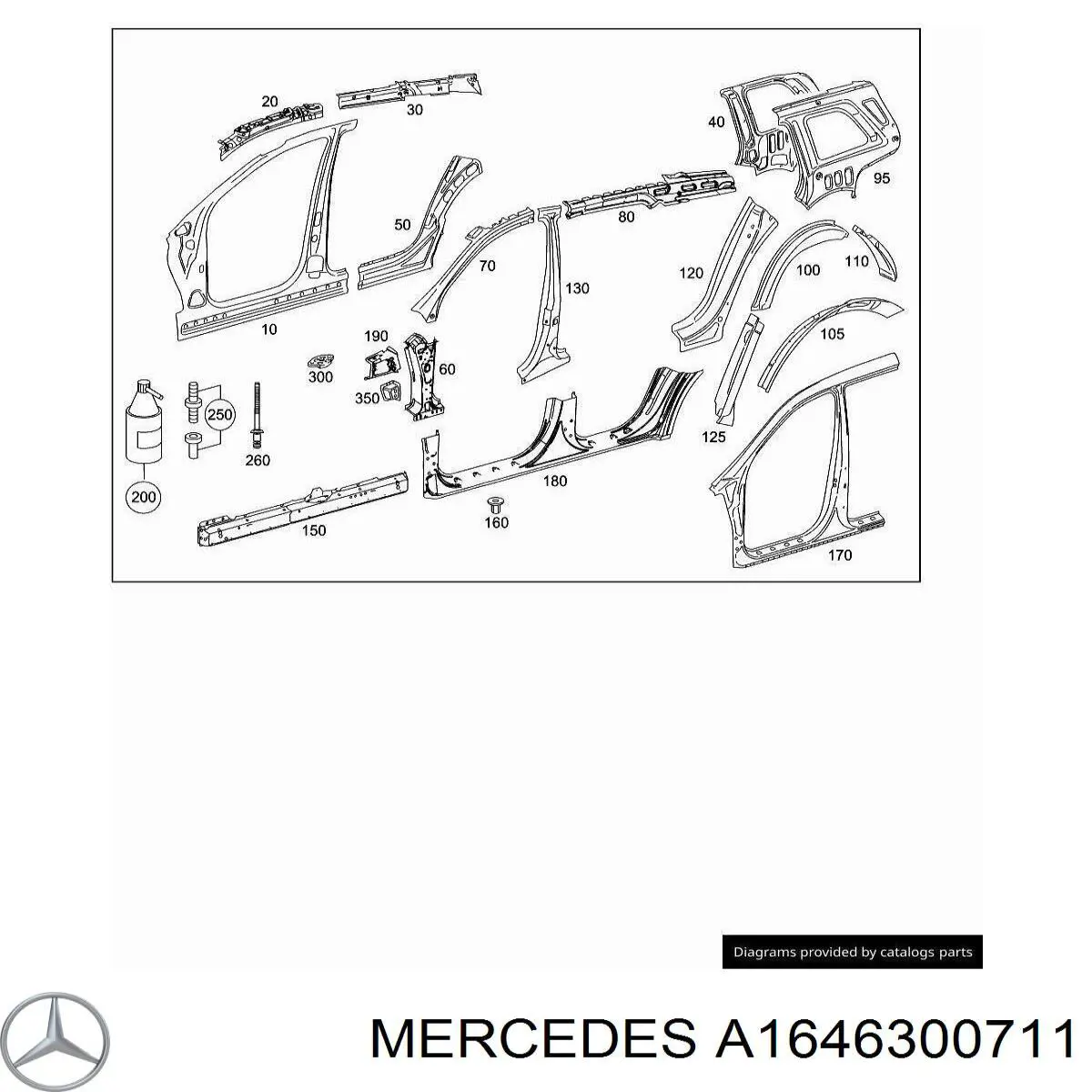 A1646300711 Mercedes pilar, carrocería, central izquierda