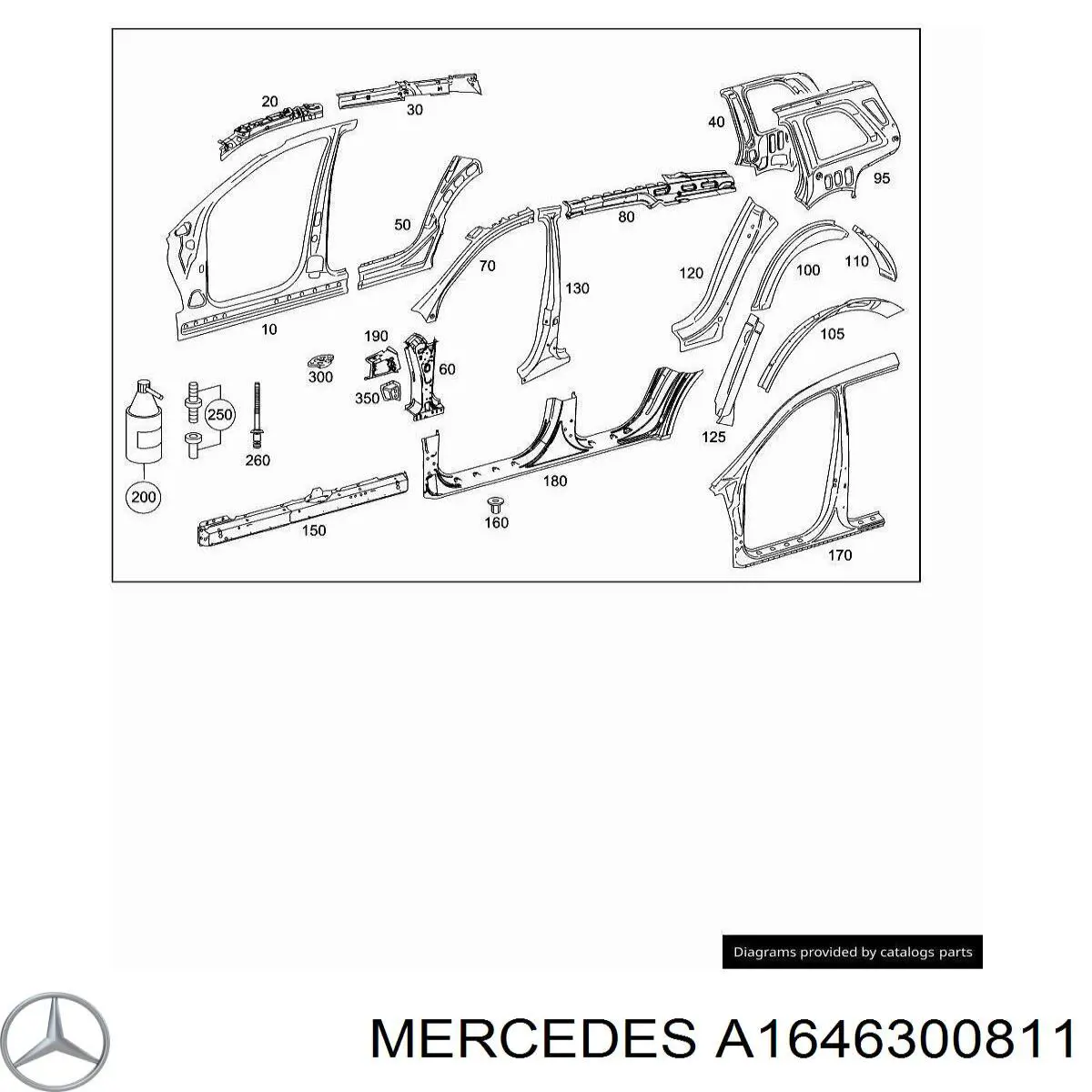 A1646300811 Mercedes pilar, carrocería, central derecha