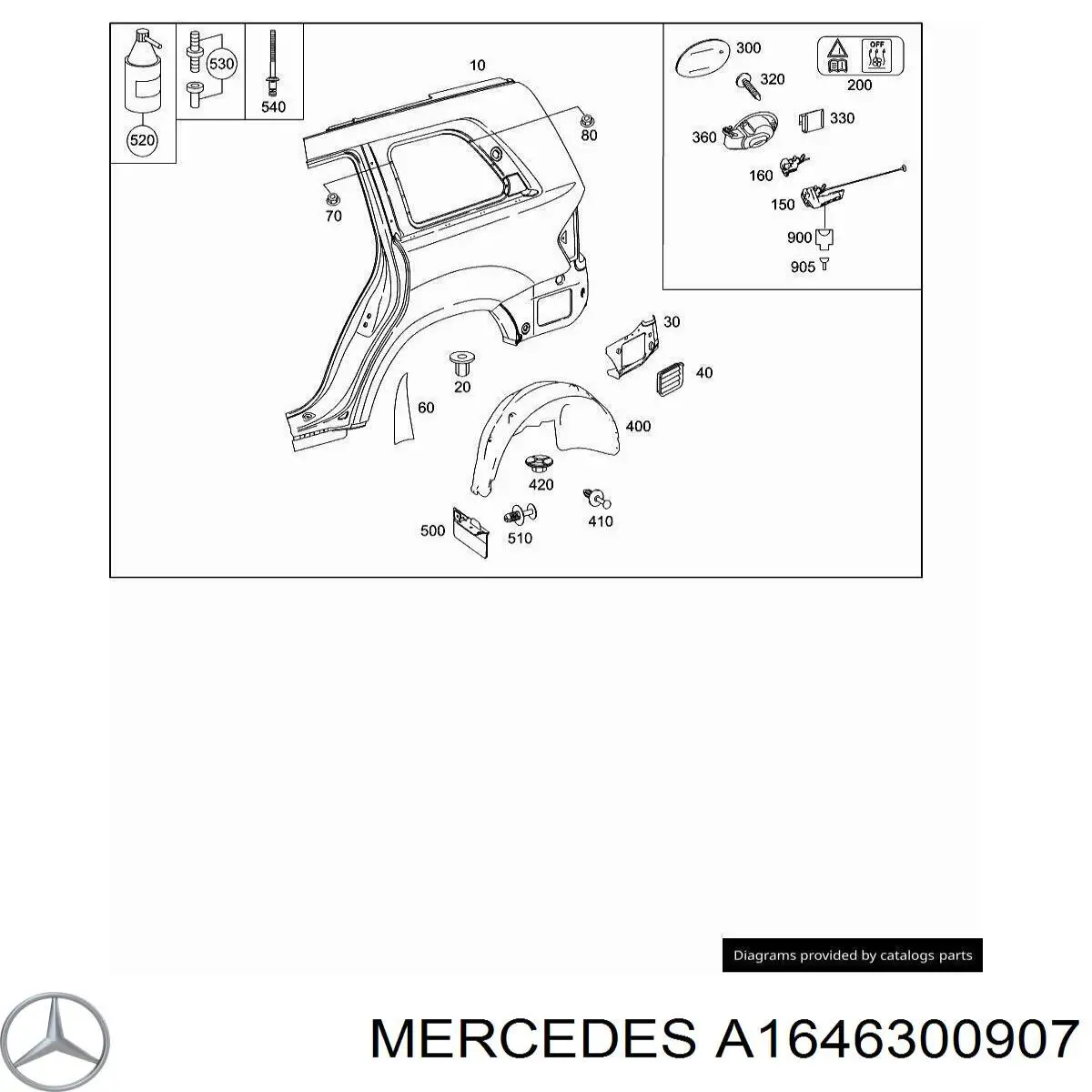 A1646300907 Mercedes guardabarros trasero izquierdo
