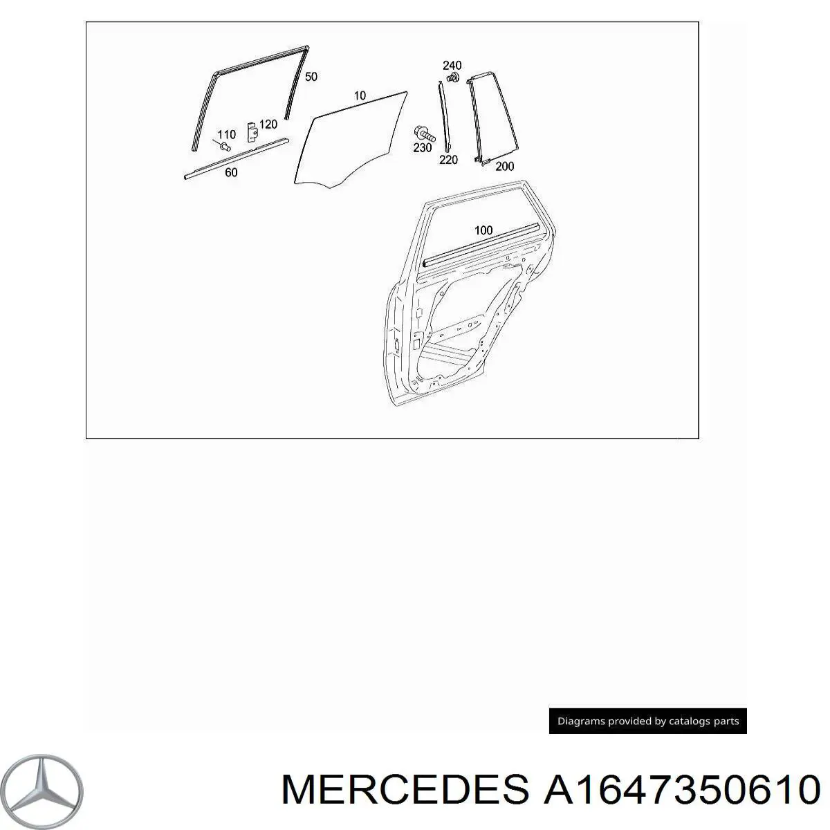 A1647350610 Mercedes luna de puerta trasera derecha