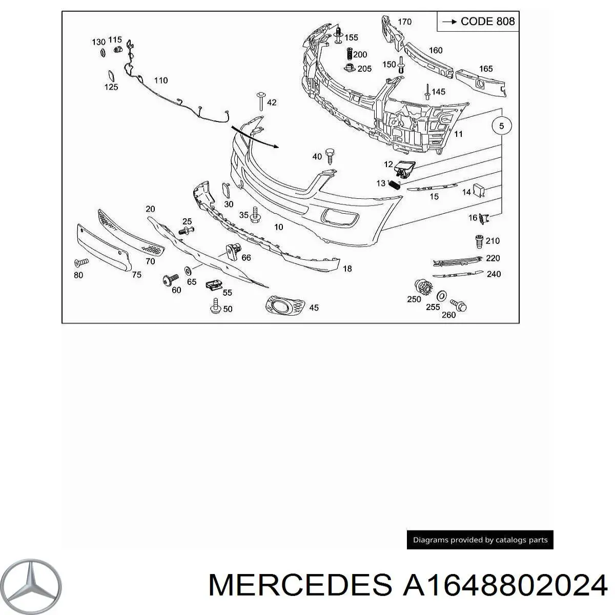 A1648802024 Mercedes rejilla de antinieblas delantera derecha