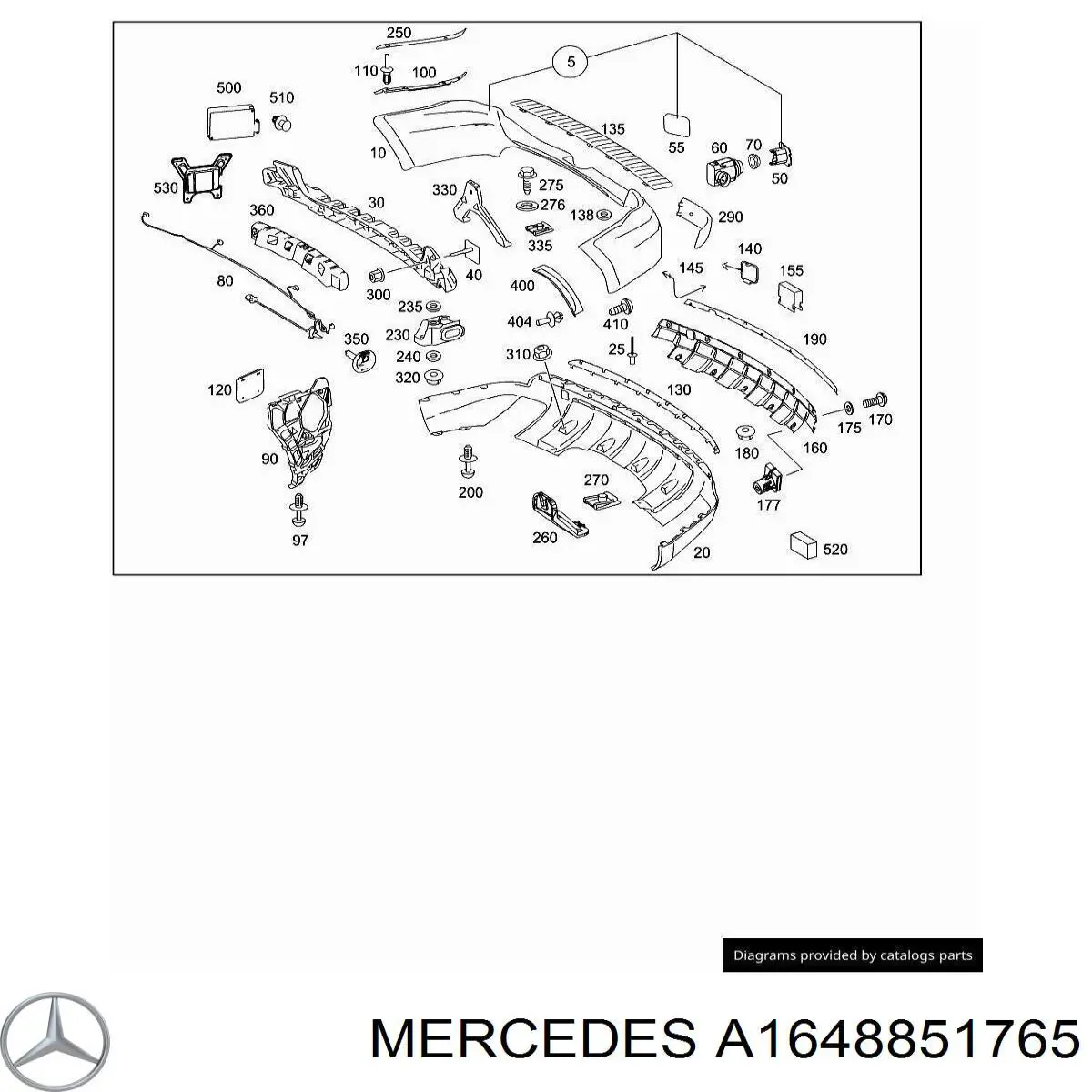 A1648851765 Mercedes soporte de parachoques trasero central