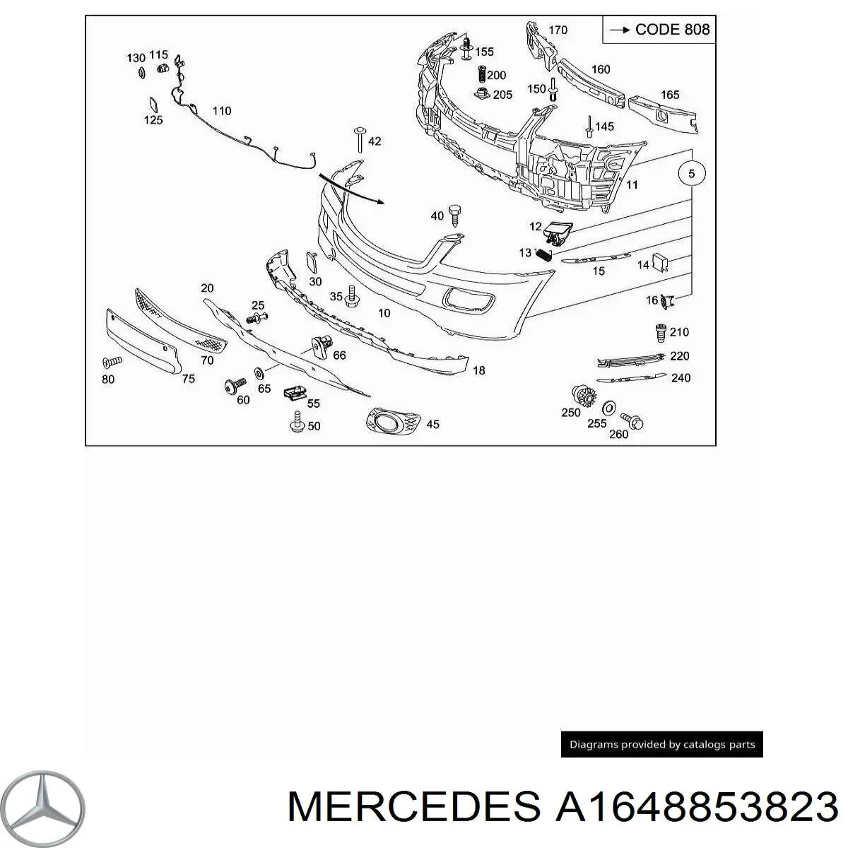 A1648853823 Mercedes rejilla de antinieblas delantera derecha