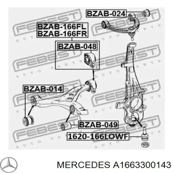 A1663300143 Mercedes silentblock de suspensión delantero inferior