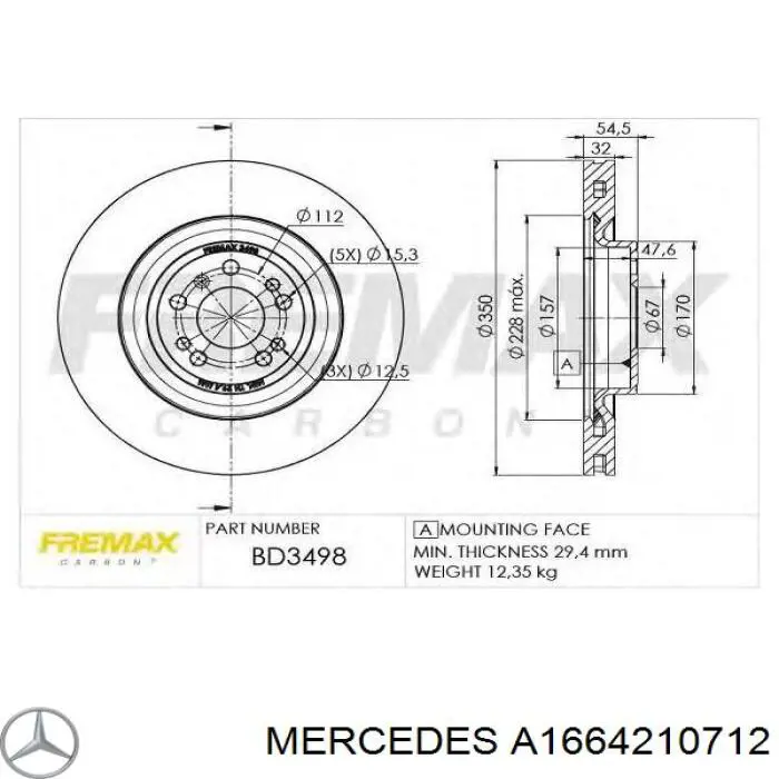 A1664210712 Mercedes disco de freno delantero