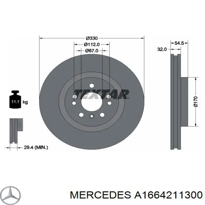 A1664211300 Mercedes disco de freno delantero