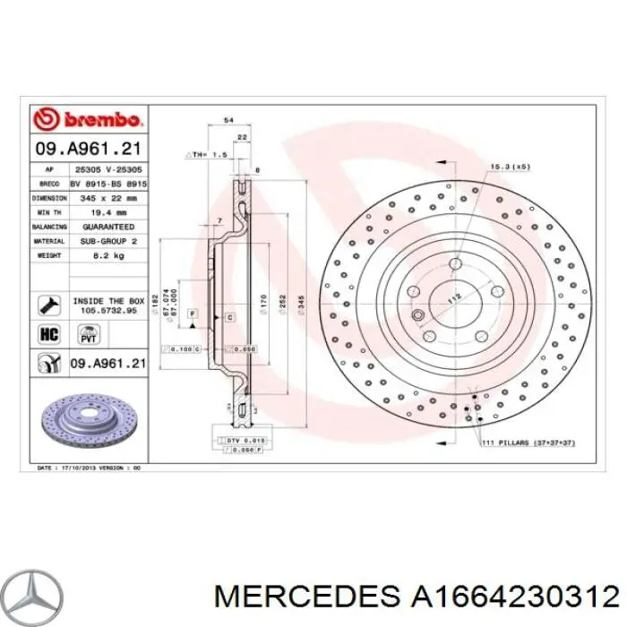 A1664230312 Mercedes disco de freno trasero