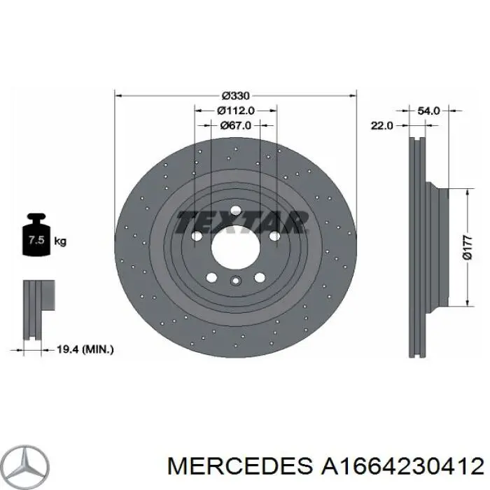 Disco de freno trasero Mercedes A1664230412 precio, desde 74,90 EUR