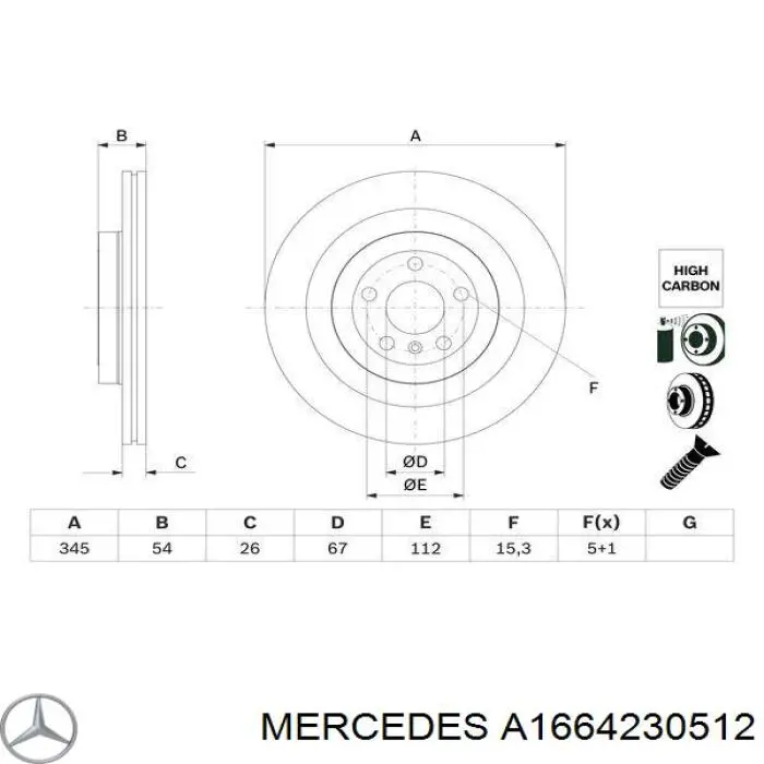 A1664230512 Mercedes disco de freno trasero