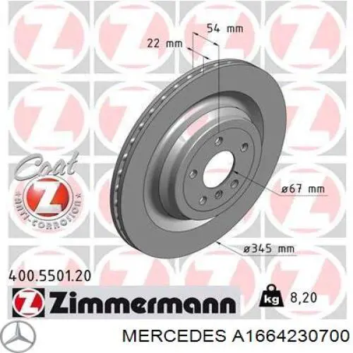 Disco de freno trasero Mercedes A1664230700 precio, desde 68,40 EUR