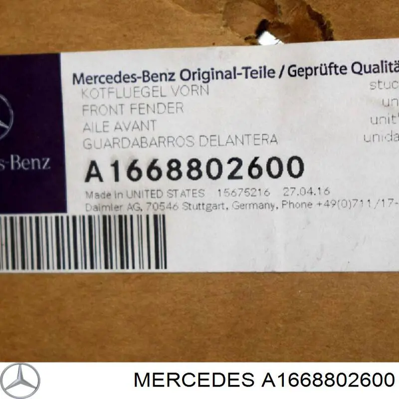 A1668802600 Mercedes guardabarros delantero derecho