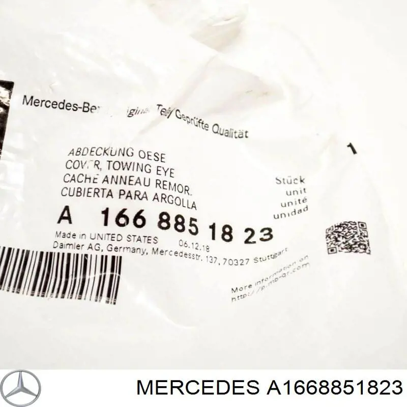 A1668851823 Mercedes cobertura de parachoques, enganche de remolque, delantera