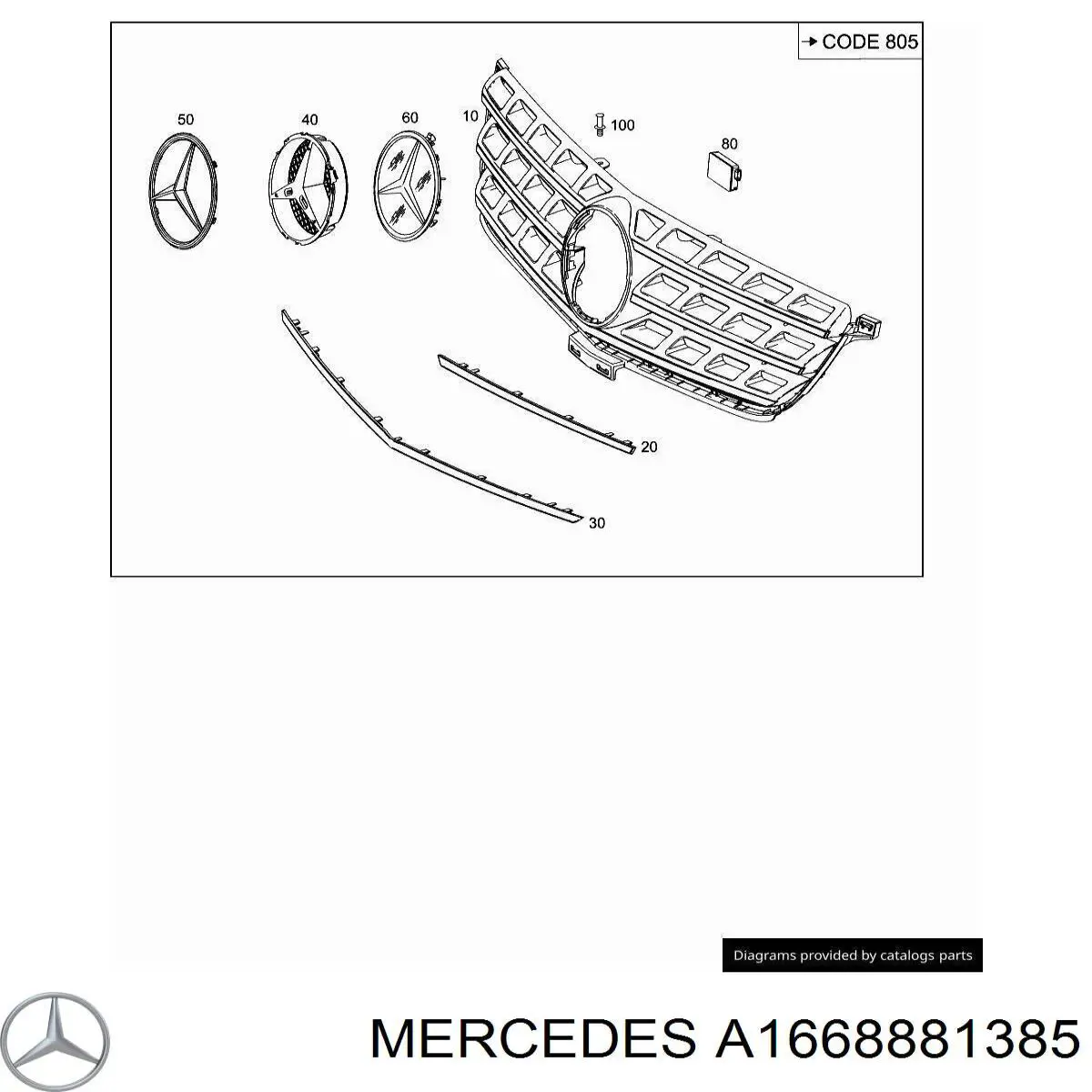 A1668881385 Mercedes Moldura izquierda de la parrilla del radiador