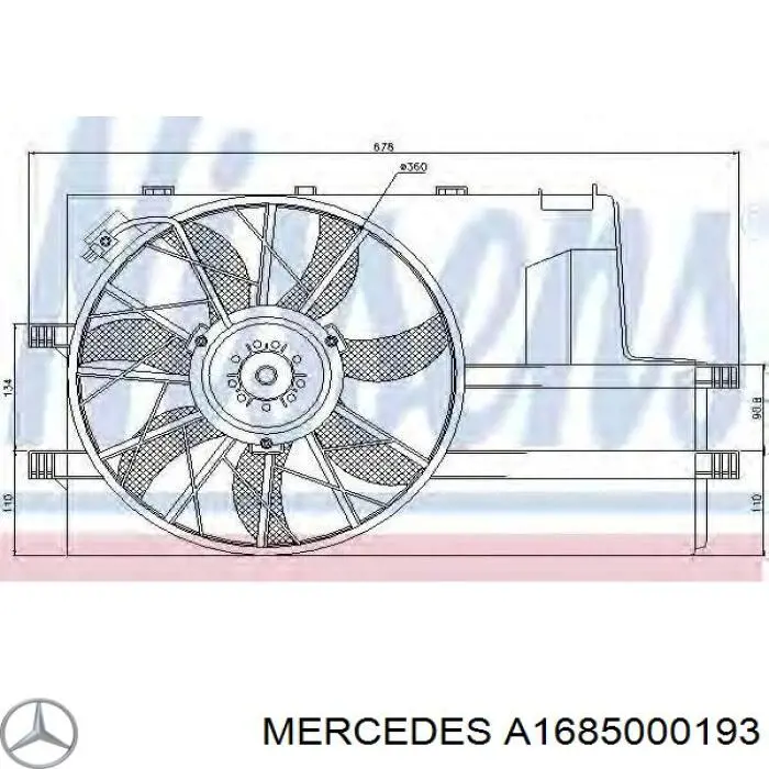 A1685000193 Mercedes difusor de radiador, ventilador de refrigeración, condensador del aire acondicionado, completo con motor y rodete