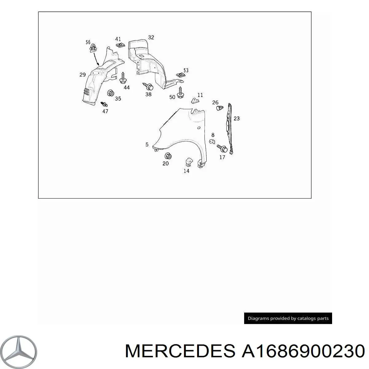 A1686900230 Mercedes guardabarros interior, aleta delantera, derecho delantero