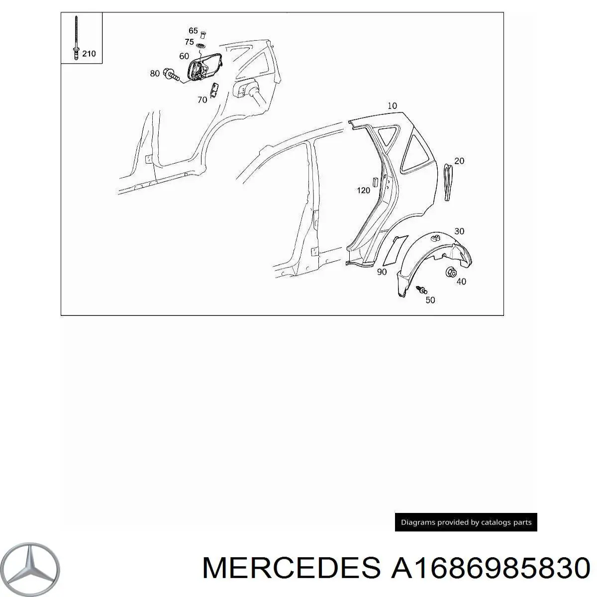 A1686985830 Mercedes Guardabarros interior, aleta trasera, derecho